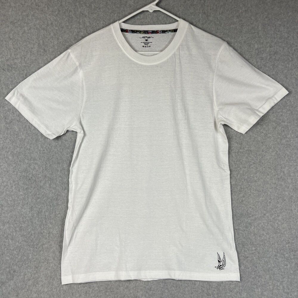 Ed Hardly Men's Medium Tee T Shirt Undershirts Crew Neck White Small Logo